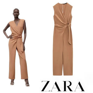 ZARA | Dark Camel | WRAP JUMPSUIT WITH BUCKLE